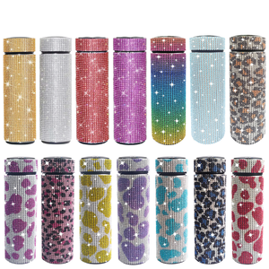 500ml stainless steel water bottle 17oz Diamond-encrusted <b>Glittering</b> smart led temperature water bottle - Product Image 1