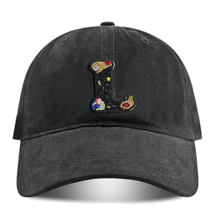 Casquette de baseball vintage noire multicolore avec alphabet anglais organique, personnalisable avec des noms, effet froissé, motif poney - Product Image 6