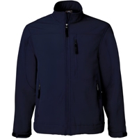 Veste softshell zippée pour homme en toile bleu marine 100% coton, coupe-vent, col montant, design sportif sur le devant
