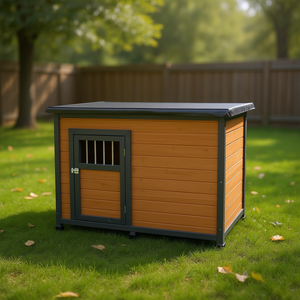 Casa para Perros Grande de Madera Sólida, 45 Pulgadas, Techo de PVC Impermeable, Refugio para Mascotas de Exterior, Estilo Clásico, Forma Rectangular, Uso en Todas las Estaciones - Product Image 2