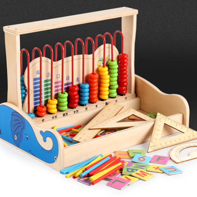 Erken eğitim çocuk ahşap Montessori abaküs öğrenme sayısı numaraları eşleşen dijital şekil maç öğretim matematik