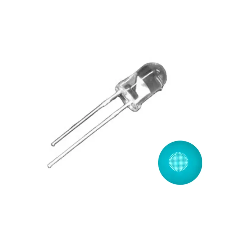 [Série de feux de circulation] 14000mcd Lentille ronde 500-505nm Bleu Cyan 5mm LED Transparent Vert Véhicules Feux de sécurité Diode