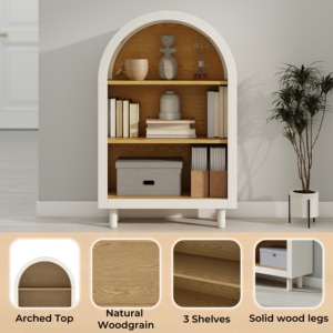 Libreria ad Arco Piccola con Ripiani Bianchi Effetto Legno, Mobile Moderno a 3 Livelli per Casa, Ufficio e Soggiorno - Product Image 6