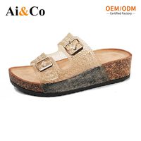 Sandales décontractées à double boucle pour femme, en PVC, avec semelle extérieure en liège soufflé, plateforme, style bohème ouvert, printemps-été