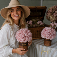 Décoration de table intérieure pour la Saint-Valentin, vase en rotin tressé, roses naturelles préservées, plantes éternelles faites à la main, longues