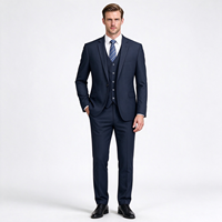 Setelan Jas Tuxedo Slim Fit Pria Cooper Nelson 3-Piece Single Breasted Jaket Rompi Celana Dasi Berhias Manik-Manik Biru Tua 4XL