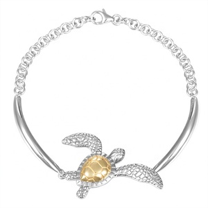 Colgante de Tortuga <span class=keywords><strong>Honu</strong></span> de Dos Tonos en Plata de Ley Chapada en Oro y Rodio Personalizado con Cadena para Mujer - Product Image 4