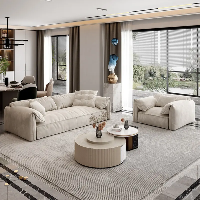 Luxury modern living room furniture sofa set european style frosted leather lazy couch