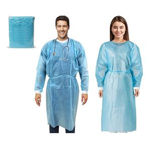 Disposable Isolation Gown, Apron Style Open <b>Back</b> Gown, Long Sleeve Thumb Loop, Blue Disposable Protective Gowns for Medical Dent - Product Image 1