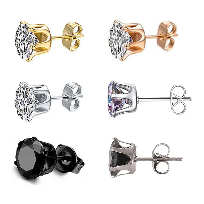 Stud Pendiente Mujer Acero Inoxidable Redondo Zirconia Pendientes Blanco CLÁSICO Arquero Infantil