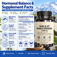 Capsules OEM de Shilajit et de Panax Ginseng 1500mg, 60% Acide Fulvique avec L-Arginine, Complément Herbal Bien-être à base de Racine de Betterave, 90 Gélules