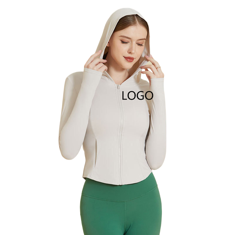 Customized Logo New Women's Hooded Outdoor Leisure Fitness Sports Elastic Long-sleeved Tight Yoga Wear
