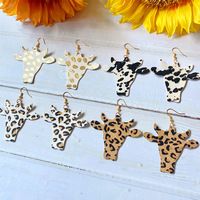 Boucles d'oreilles pendantes vintage occidentales Comiya pour femmes, motif tête de buffle, imprimé léopard, motif vache, bijoux fantaisie en bois, cadeaux, bijoux