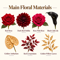 Décoration Florale Artificielle Rouge et Or en Soie pour Mariage, Banquet et Scène – Guirlande Florale Faite à la Main pour Sol – Vente en Gros