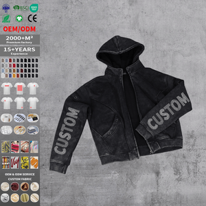 Sudadera con Capucha Personalizada para Hombre, Estilo Invernal, Lavado Ácido, Impresión Digital, Bordado, Bolsillo con Cremallera, Informal - Product Image 1