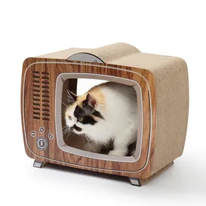 China Factory Wholesale Luxurious Corrugated Cat House And Scratcher Eco-Friendly TV Shaped Cat Scratch