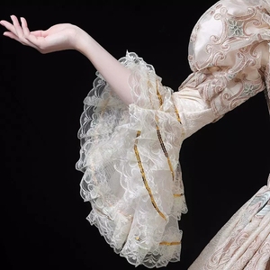 Disfraz Beige 2025, Ropa de Corte de Estilo Europeo, Vestido de Fiesta Elegante Retro para Mujer, Desfile de Grupo, Espectáculo, Pasarela, Disfraz de <span class=keywords><strong>Teatro</strong></span> para Mujer - Product Image 5