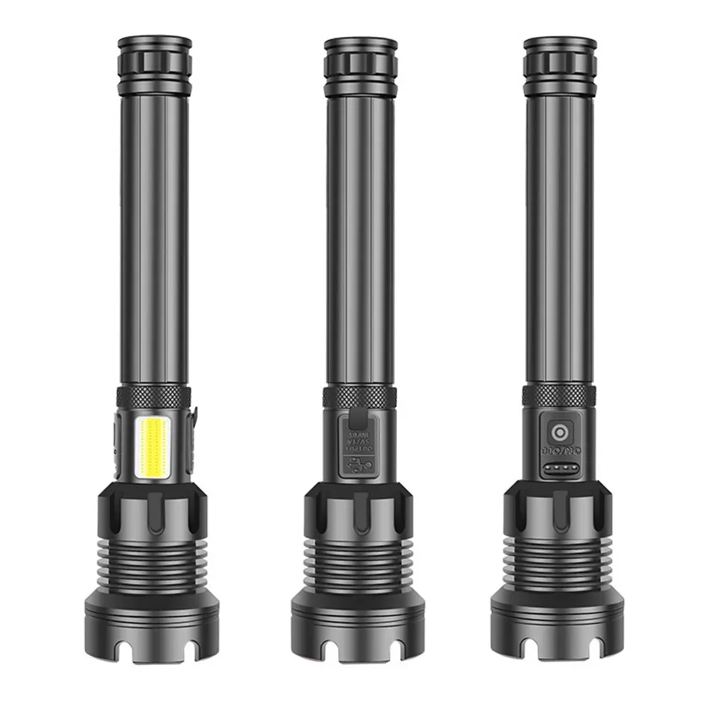 High Lumen XHP90 Flashlight USB Rechargeable P90 COB LED Flashlights Zoom Handheld Torch Light with Power Bank