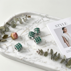 Perles entretoises micro-pavées en CZ vert, perles tubulaires en laiton plaqué rhodium <span class=keywords><strong>pour</strong></span> la fabrication de bijoux de style <span class=keywords><strong>Pandora</strong></span> DIY - Product Image 2