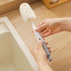 <b>Sponge</b> Cleaning <b>Long</b>-<b>handled</b> Vacuum Flask Water Bottle Milk Bottle Coffee Cup Cleaning Brush Tools with Hook - Product Image 1