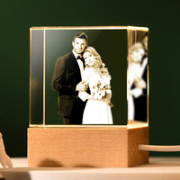 Lámpara de Noche de Cristal 3D Personalizada con Foto, Base de Madera con LED, Grabado de Imagen Personalizado, Bola de Cristal con Impresión a Color 2D, Regalo de Cristal