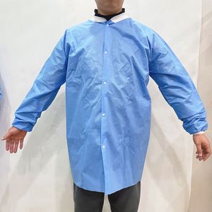 Blouse de laboratoire robe de visiteur 45g blouse de laboratoire bleue SMS avec bouton sans poche <span class=keywords><strong>XL</strong></span> une pièce vente médicale blouse de laboratoire en gros