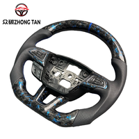 Volant sport de course en fibre de carbone véritable avec LED et poignée en cuir, 4 branches, compatible Ranger, pour Kuga