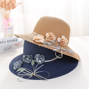 Chapeau de soleil Simple à la mode pour fille, chapeau de plage à fleurs, chapeau de paille d'été fait à la main, <span class=keywords><strong>2022</strong></span> - Product Image 1