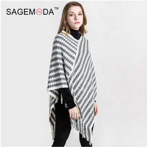 Chal de acrílico a <span class=keywords><strong>la</strong></span> moda para mujer, capa Jacquard, chal grande a rayas - Product Image 2