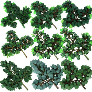 Bouquet de feuilles de banian artificielles en plastique et soie, vertes, pour décoration murale, maison, mariage, cadeaux d'affaires - Product Image 1