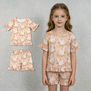 Ensembles de vêtements d'été décontractés pour petites filles, style boutique, motif fleur d'oie, respirants, nouveaux designs, vente en gros, nouveaux styles - Product Image 3