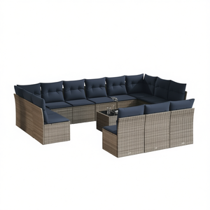 Conjunto de Sofás de Patio de Ratán Sintético Gris con Cojines, 14 Piezas, Muebles de Jardín para Exteriores, Estilo Contemporáneo, Asientos para 10 o Más Personas - Product Image 1