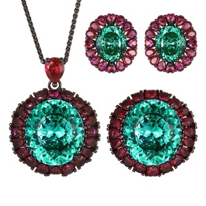 Vintage Eco-friendly Copper Black Gold Plated Bridal Jewelry <b>Set</b> 18*20mm Paraiba Zirconia Pendant <b>Earrings</b> Ring <b>Set</b> for Wedding - Product Image 1