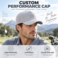 Casquette de performance à 5 panneaux perforée au laser, hydrophobe, de qualité supérieure, pour logo personnalisé et golf