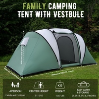 Tente de camping familiale à deux chambres Lager Space, abri de camping imperméable, tente à double étage en polyester