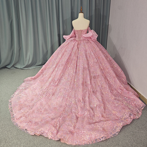 Vestido de Quinceañera de Satén con Apliques de Encaje, Hombros Naturales, Mangas Desmontables, Largo hasta el Suelo, Vestido de Gala para Fiesta de Cumpleaños 1238 - Product Image 5