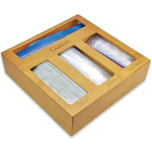 Modern multifunction storage drawers box bamboo ziplock bag storage organizer