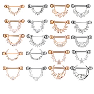 Piercing de Pezón de Acero Quirúrgico con Forma de Flor, Corazón y Luna, con Circonita, Joyería Corporal para Chicas - Product Image 1