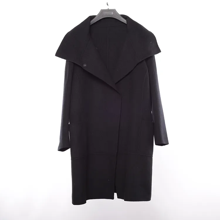 Custom Exclusive Ladies Pure Black Fleece Wool Coat Plus Size Women Winter Trend Long Warm Wool Coat