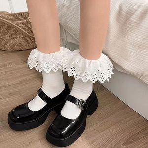Lace <b>Socks</b> Women Mid Calf Cotton Solid Color Elegant Breathable Sweat Absorbing Odor Resistant Youth Style - Product Image 3