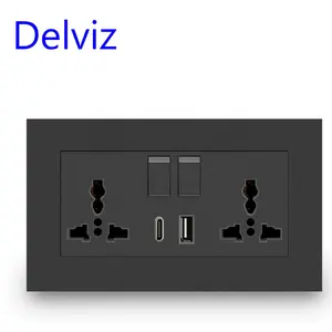 Delviz 13A International Universal Dual Power Outlet Switch Control 5V 2100mA Interface Output 2A USB Port Type C Wall Socket