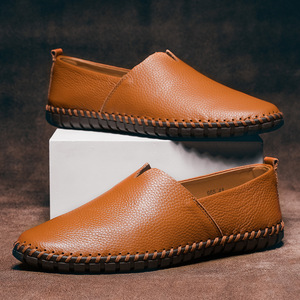 Zapatos de cuero genuino sin cordones para hombre, cosidos a mano, zapatos de cuero para hombre, zapatos ligeros para caminar, plantilla suave, ideales para el ocio urbano. - Product Image 1