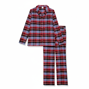 Ensemble de pyjama chemise et pantalon à manches longues en flanelle pour femmes 100% ensemble de vêtements de nuit en coton avec bouton - Product Image 1