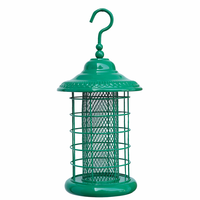 Mangeoire à oiseaux suspendue en métal vertigrine antique avec dôme central, tube à graines en maille, plateau de récupération des graines au bas et crochet de suspension, résistante à la rouille