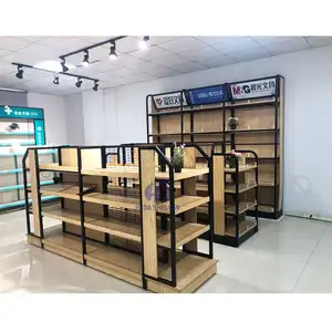 Estantes de pared de madera para supermercado, estante para aperitivos, estantes individuales de doble cara para tienda minorista, estantes de madera para tienda - Product Image 1