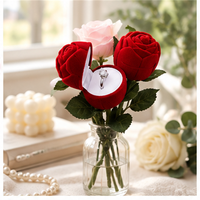 Boîte à bijoux personnalisée en rose floqué pour bagues, boucles d'oreilles, colliers, demande en mariage, cadeau de la Saint-Valentin, emballage cadeau