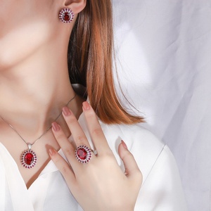Wholesale Eco-friendly Copper Oval Cut 12*16MM Cubic Zirconia Ladies <b>Earrings</b> Jewelry <b>Set</b> for Everyday Wear - Product Image 6