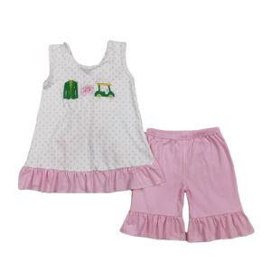 Ensemble 2 pièces pour petites filles RTS Boutique Golf Cart Embroidery, short et haut, vêtements mignons en coton et élasthanne respirant pour le printemps et l'automne - Product Image 1