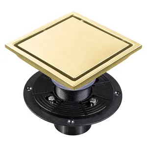 4 Inches 6 Inches Brushed Gold Shower Floor Drain with Removable Drainer Durable Square Shower Drain