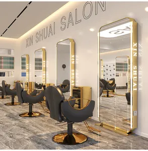Stainless steel Hairdressing mirror with lamp single and double-sided floor type haircutting mirror table ZY-MS101S